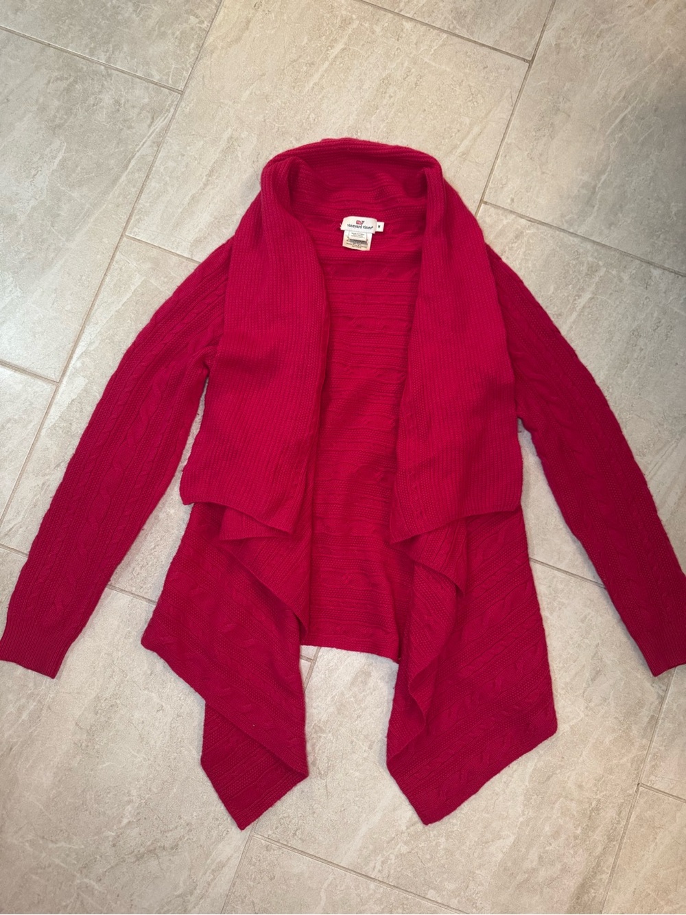 Vineyard Vines Raspberry Red Open-Front Draped Cardigan